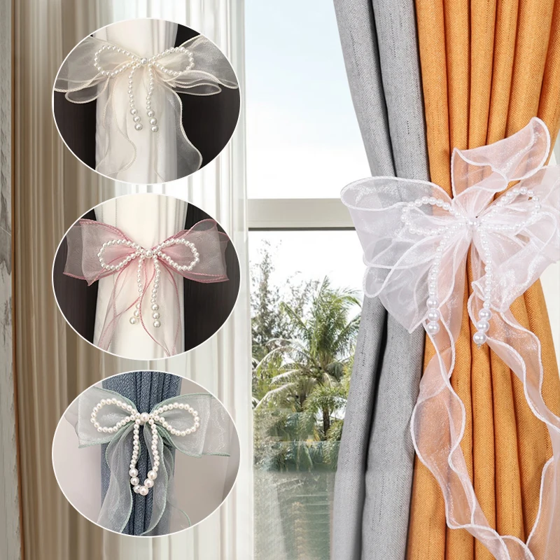 1/2pcs INS Curtain Bow Tiebacks Window Curtains Binding Rope White Window Curtain Strap Bag Decoration Curtain Decor Accessories 3