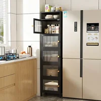 ตู้เก็บของ,ตู้เก็บของในครัวสีขาวสูงพร้อม 2 ประตูและชั้นวางแบบปรับได้,ตู้ไซด์บอร์ดตู้เก็บของแบบอิสระ 1