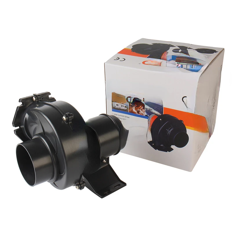 RV 요트용 인라인 빌지 공기 송풍기, 130CFM 보트 블랙 환기, 해양 12V 2.5AMP 플랜지 플렉스 마운트