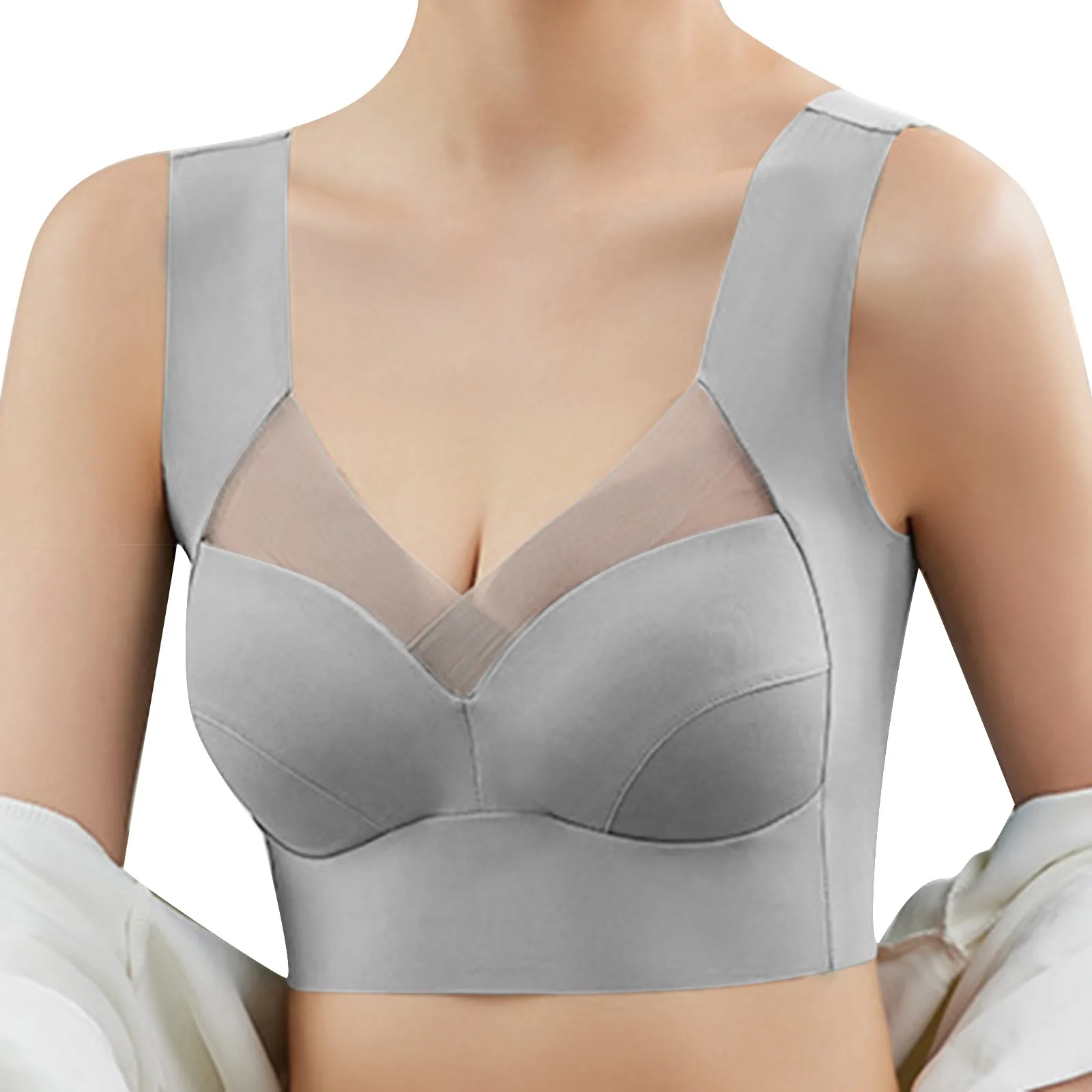 

Women's Fixed Cup Ice Silk Beautiful Back Gathered Without Steel Ring Underwears Comfortable And Sexy One-piece Sports Sleep Bra