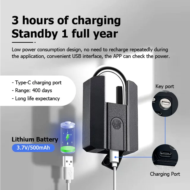 IP67 waterproof TTLock APP Bluetooth Smart Padlock Fingerprint Lock Keyless Mini Bag Portable Electronic PadLock smart door lock 4