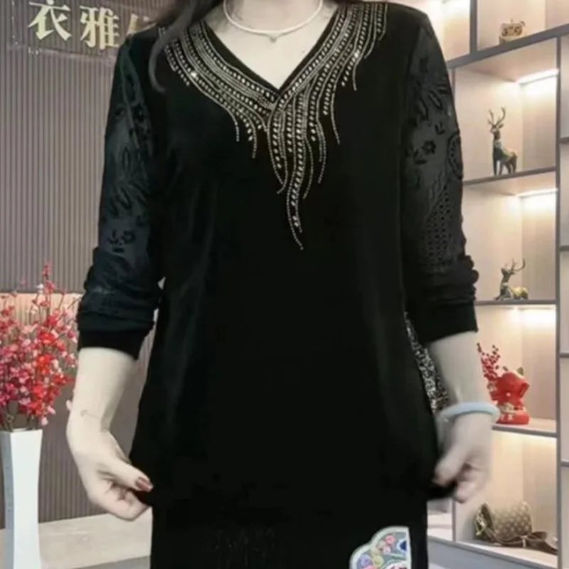 2024 New Summer Oversized High Waist Chic Retro Office Lady Women's Shirt Chiffon Decorations V Neck Long Sleeve Y2K Solid Tops