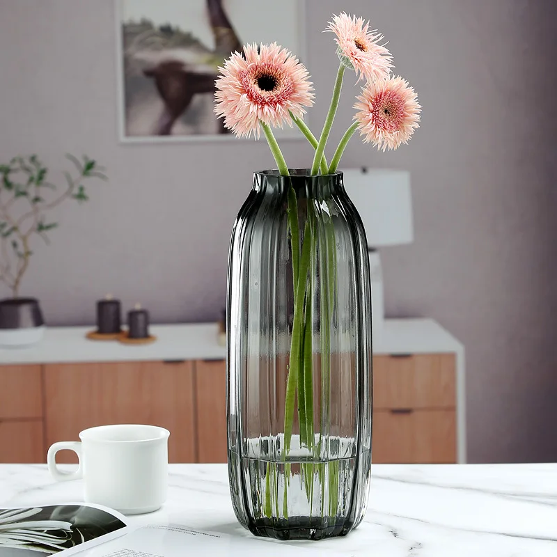 

Home Decor Artistic Striped Flower Vase Modern Living Room Desktop Ornament Transparent Hydroponic Flowerpot Glass Crafts Gift
