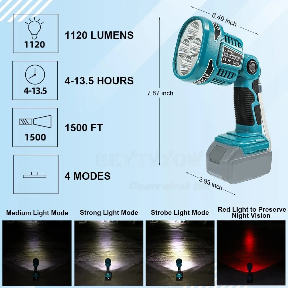 1120LM Portable Flashlight Compatible with Makita 18V Battery Jobsite LED Work L