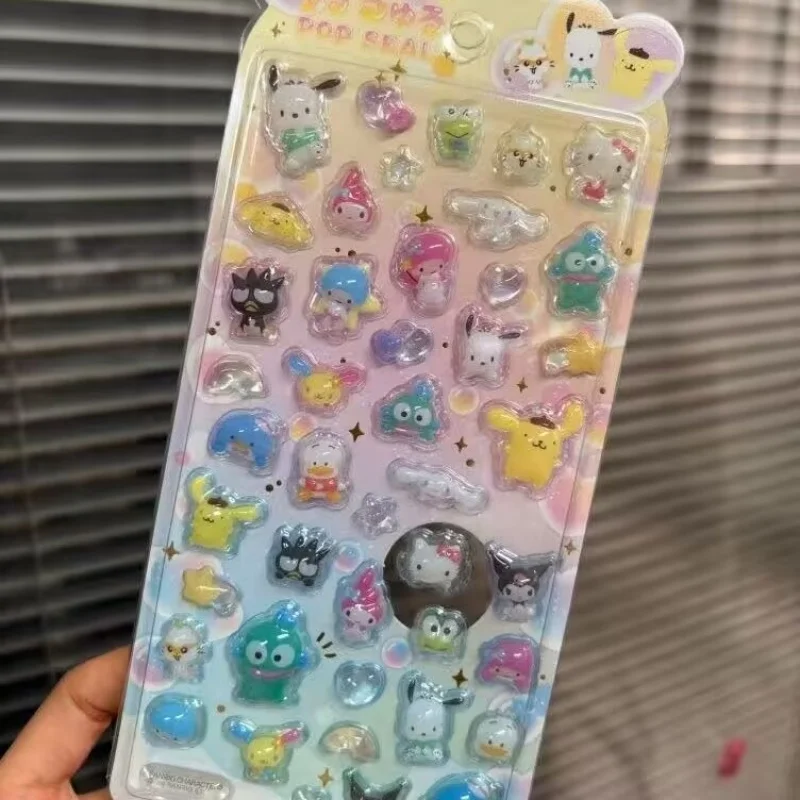 24 개/몫 Sanrio Kawaii Kuromi 멜로디 키티 3D 스티커 크리 에이 티브 스크랩북 DIY 일기 장식 스티커 앨범 스틱 라벨