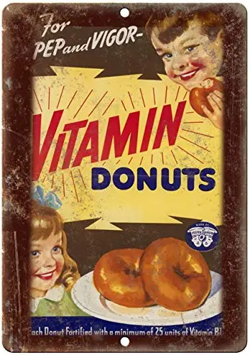 

Vitamin Donuts Vintage Food Metal Tin Sign 8x12 Inch Decor Sign