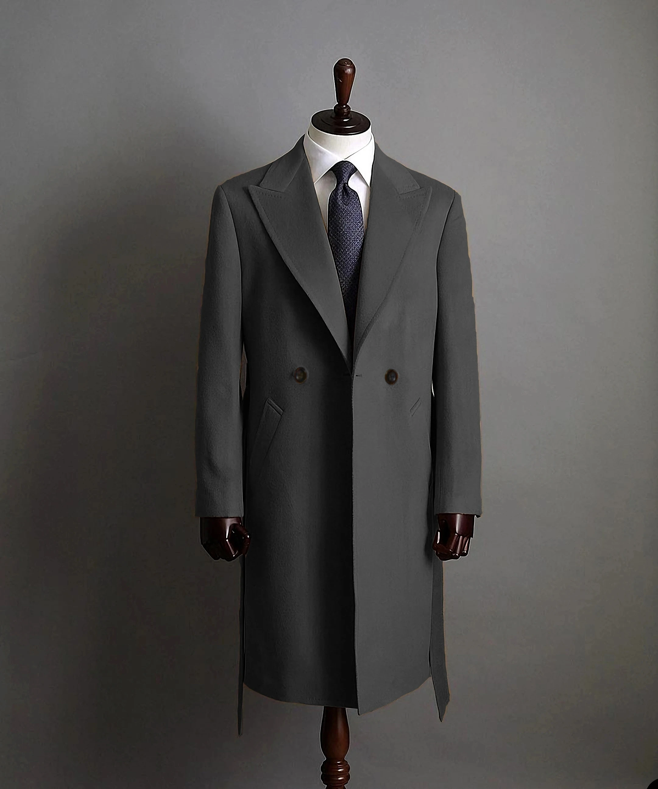 Modern Men's Trench Coat Peaked Lapel Slim Fit Double Breasted Casual Long Business Banquet Coat Jacket Men's Coats