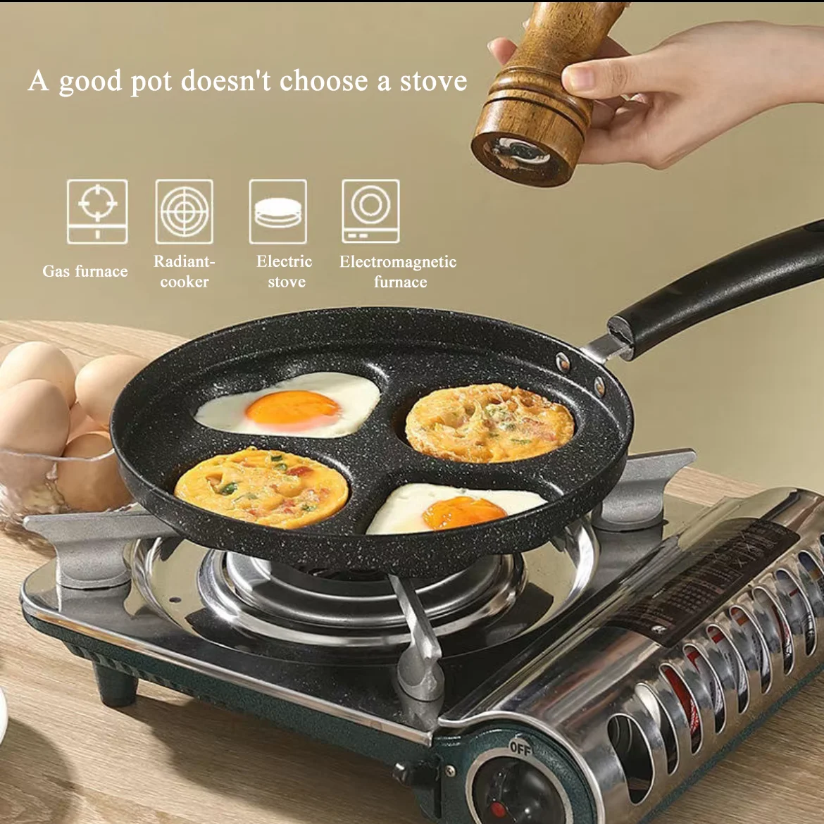 Egg Pancake Cookware Medical Stone 4 Hole Cooking Egg Ham Pans Thickening and durability Frying Pan Non Stick Breakfast Burger
