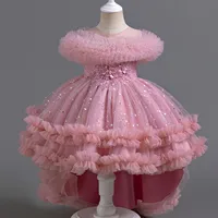 Shiny Toddler Little Girls Ruffled High-Low Wedding Flower Girl Birthday Party Graduation Ceremony Pageant Holiday Easter Dress 1