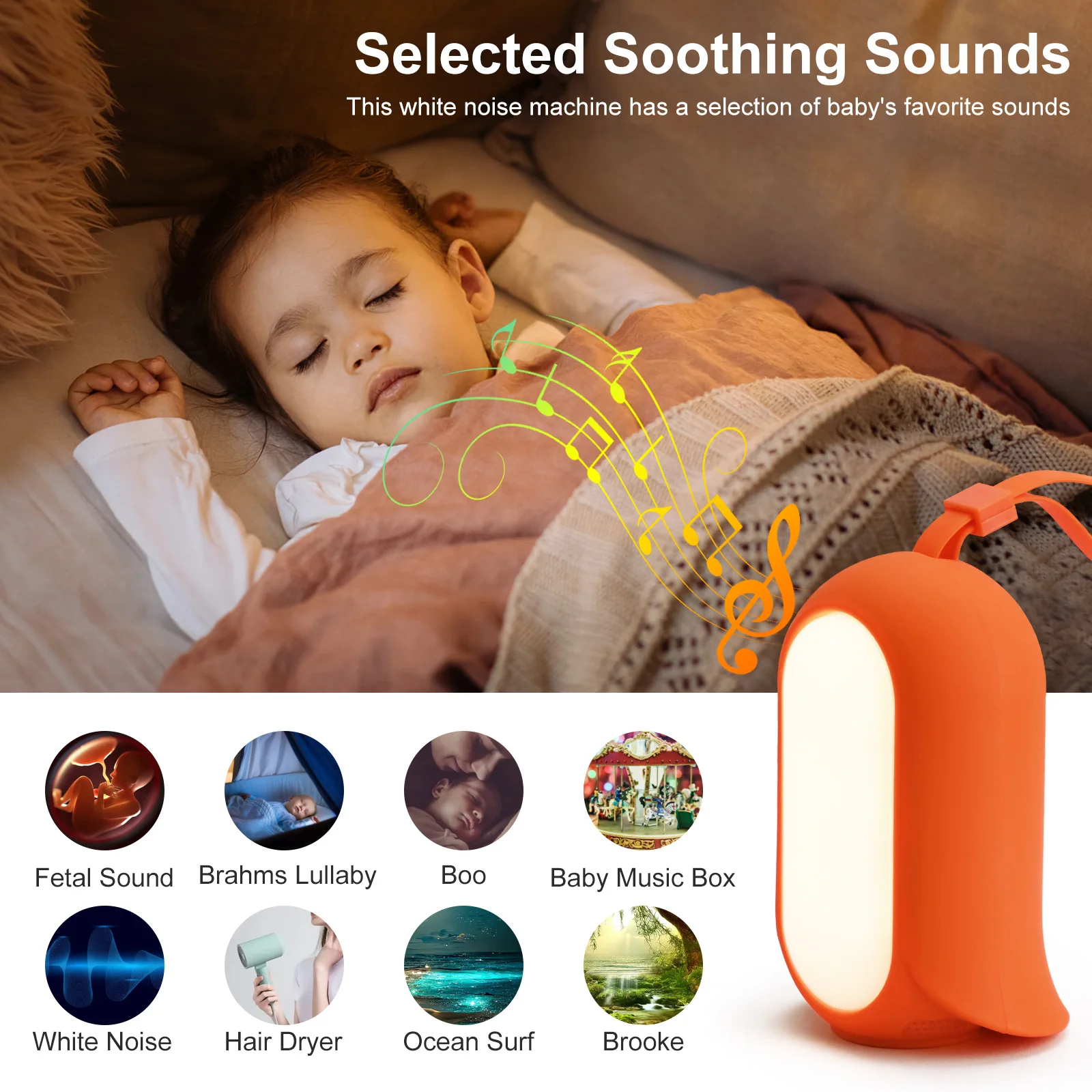 

Baby Sleep Aid Night Light Portable Music Machine With Soothing Soothing Sound For Nursery Sleep USB Rechargeable Timer Light