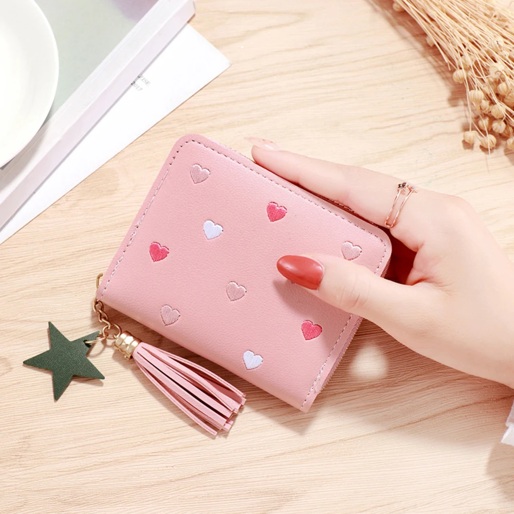 

Women Small Wallet Ladies Mini Tassel Wallet Cute Girl Short Zipper Lovely Pu Leather Coin Purse Female Hand Wallet Purse