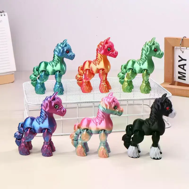 3D Printed Toy Sunshine Rainbow Horse Simulated Statue Cute Pony Joint Tail Movable Figurine Office Decor Children's Gift