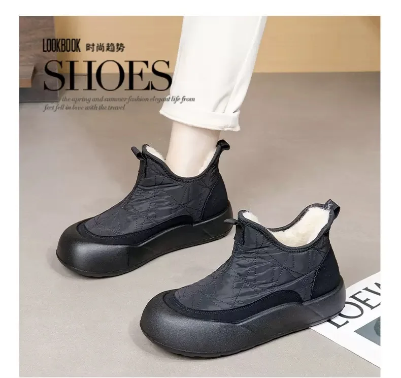 Dicke Sohlen Design Baumwolle Schuhe für Frauen 2024 Herbst und Winter Neue Plüsch Isolierung Flache Top Sport Schuhe Zapatillas Mujer – Detail 14