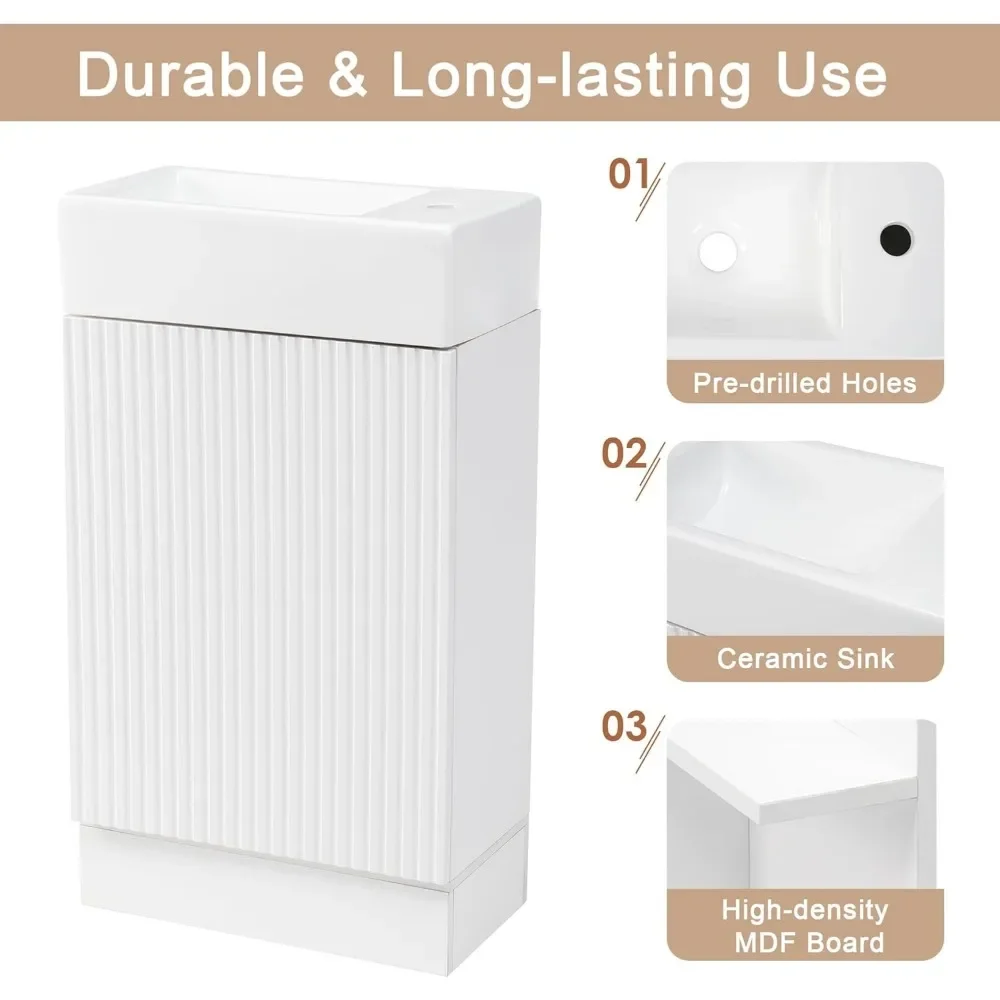 18.6" Small Single Bathroom Vanity with Sink, Freestanding Bathroom Vanity ,Wood Bathroom Cabinet with Ceramic Sink, White 6
