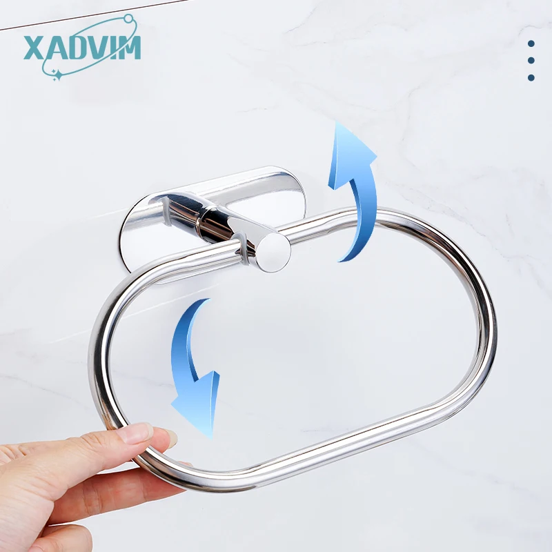 Bathroom Hardware Set Toilet Paper Towel Holder Hook No Drilling Stainless Steel Self-adhesive Towel Ring Robe Hook