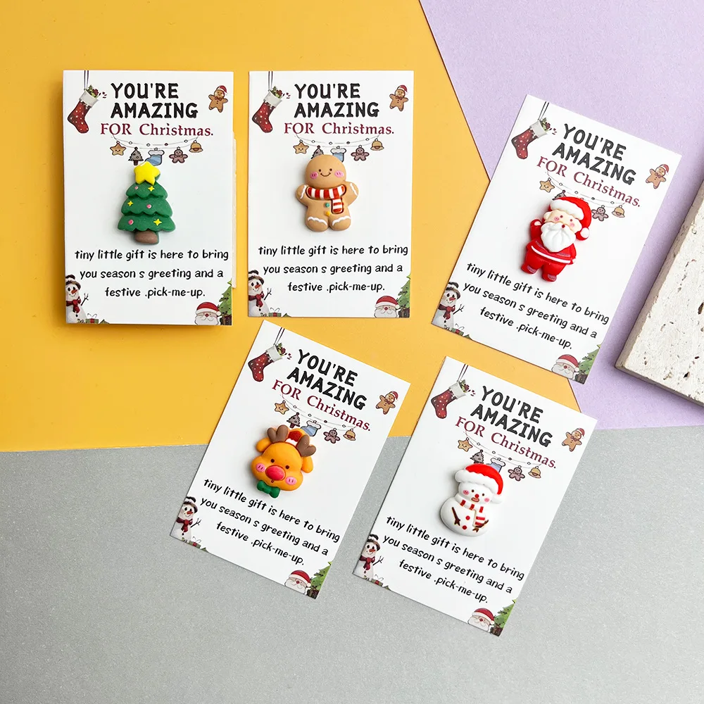 50-5pcs Christmas Mini Hug Cards with Resin Ornaments Santa Claus Socks Gingerbread Snowman Reindeer Patterns Christmas Gifts