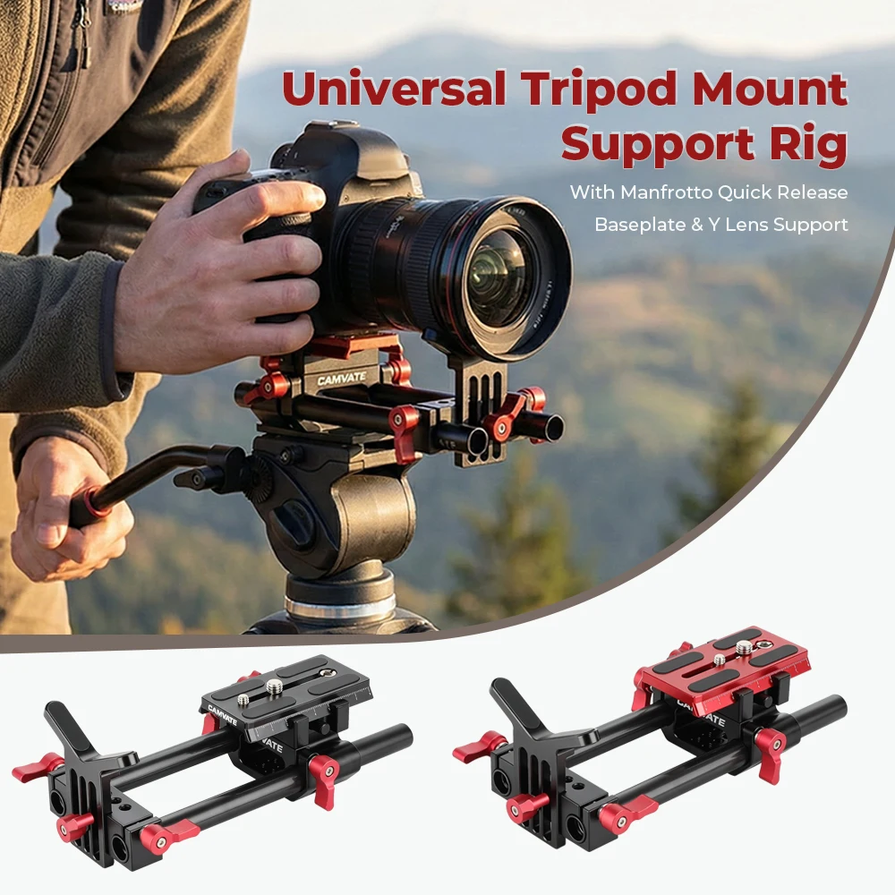 HDRiG Manfrotto 스타일 퀵릴리즈 베이스 플레이트 키트, Manfrotto 577, 501, 504/701 삼각대 사진용, 15mm 듀얼 로드 시스템