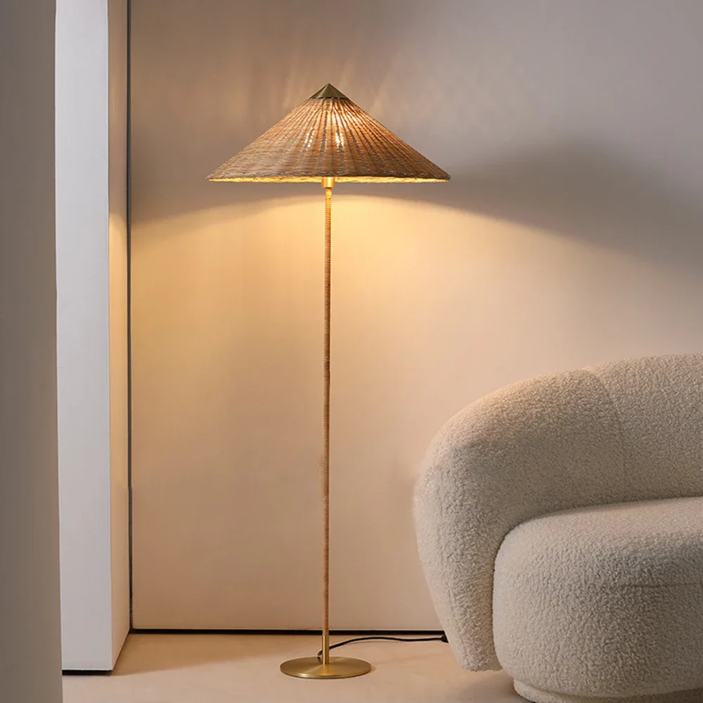 

Wabi-sabi Floor Lamp Japan Cloth Rattan Stand Light Living Room Homestay Lamps for Room Bedside Corner Lustre Home Decorations