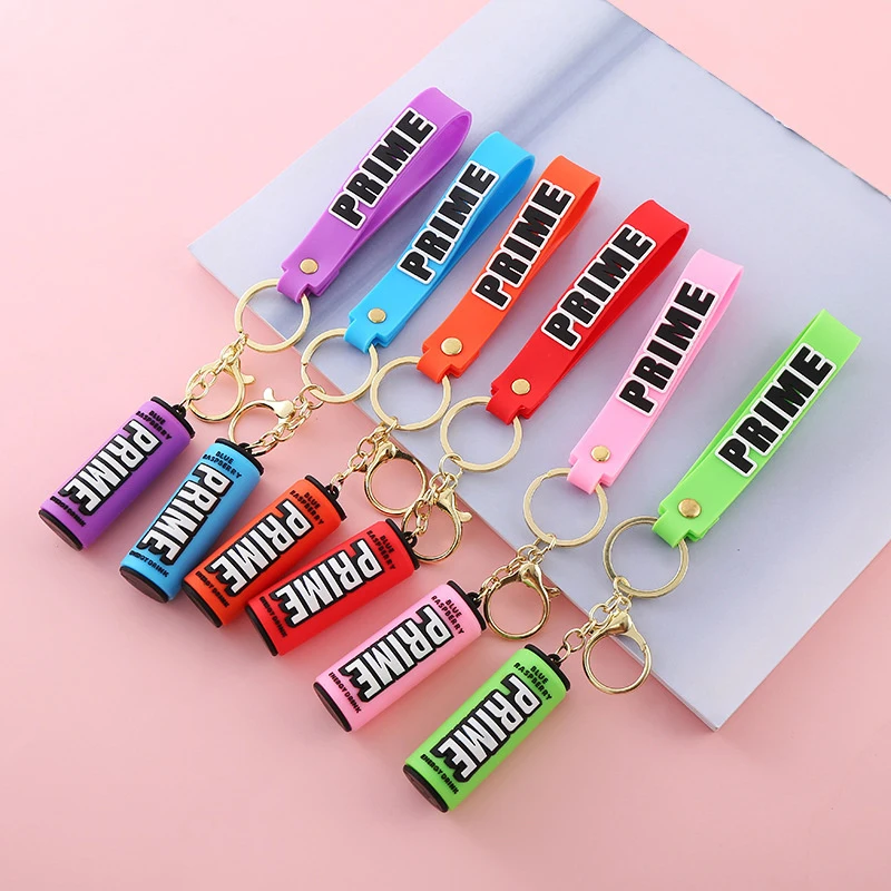 

Fashion Bag Pendant Accessories New 3D Cute Prime Drink Bottle Keychain For Women Men Rubber Car Keyring Trinket DIY Decoration