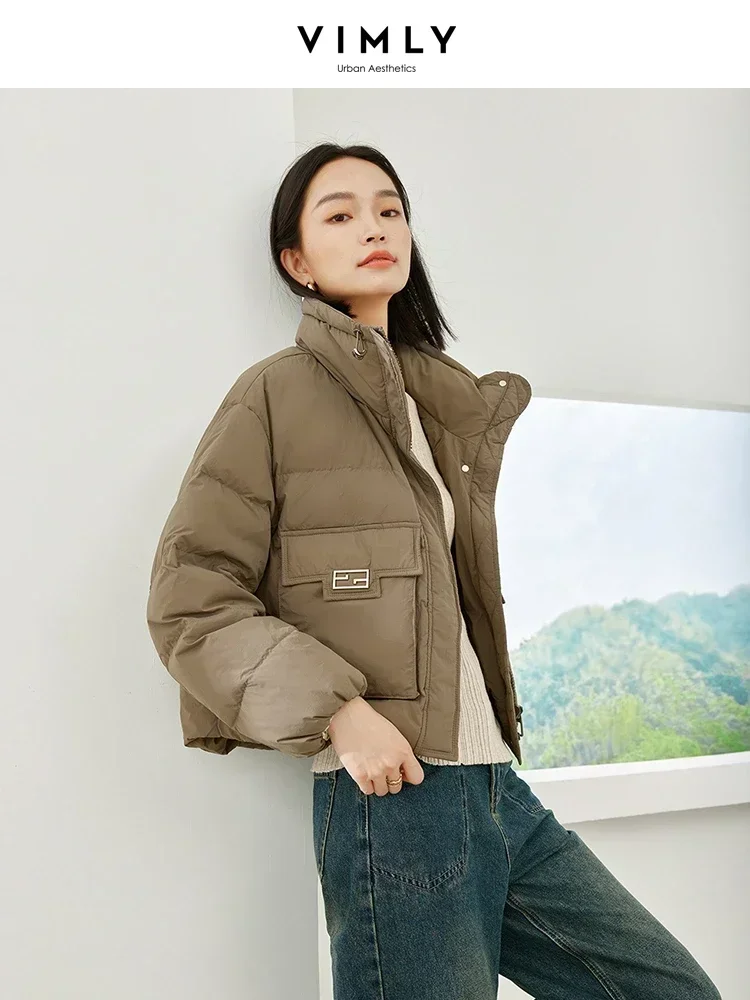 Vimly Duck Down Cropped Puffer Jacket Women's Winter Short Down Coats 2023 Lightweight Stand Collar Thick Warm Outerwear 50701