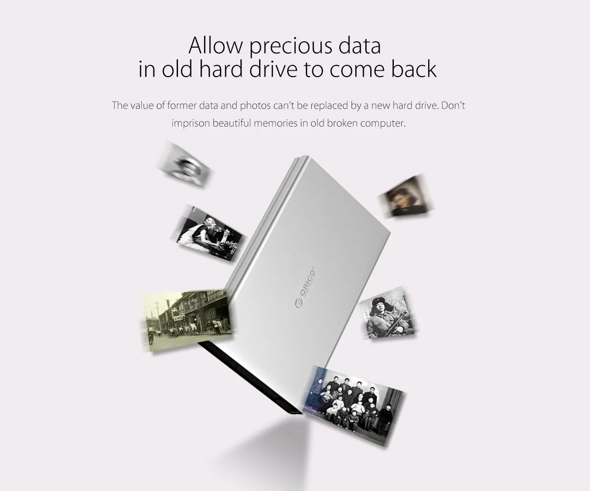 External Hard Drive Enclosure ORICO 2.5 Inch HDD SATA to USB3.0 5Gbps & 6Gbps Aluminum with Free Protection Bag