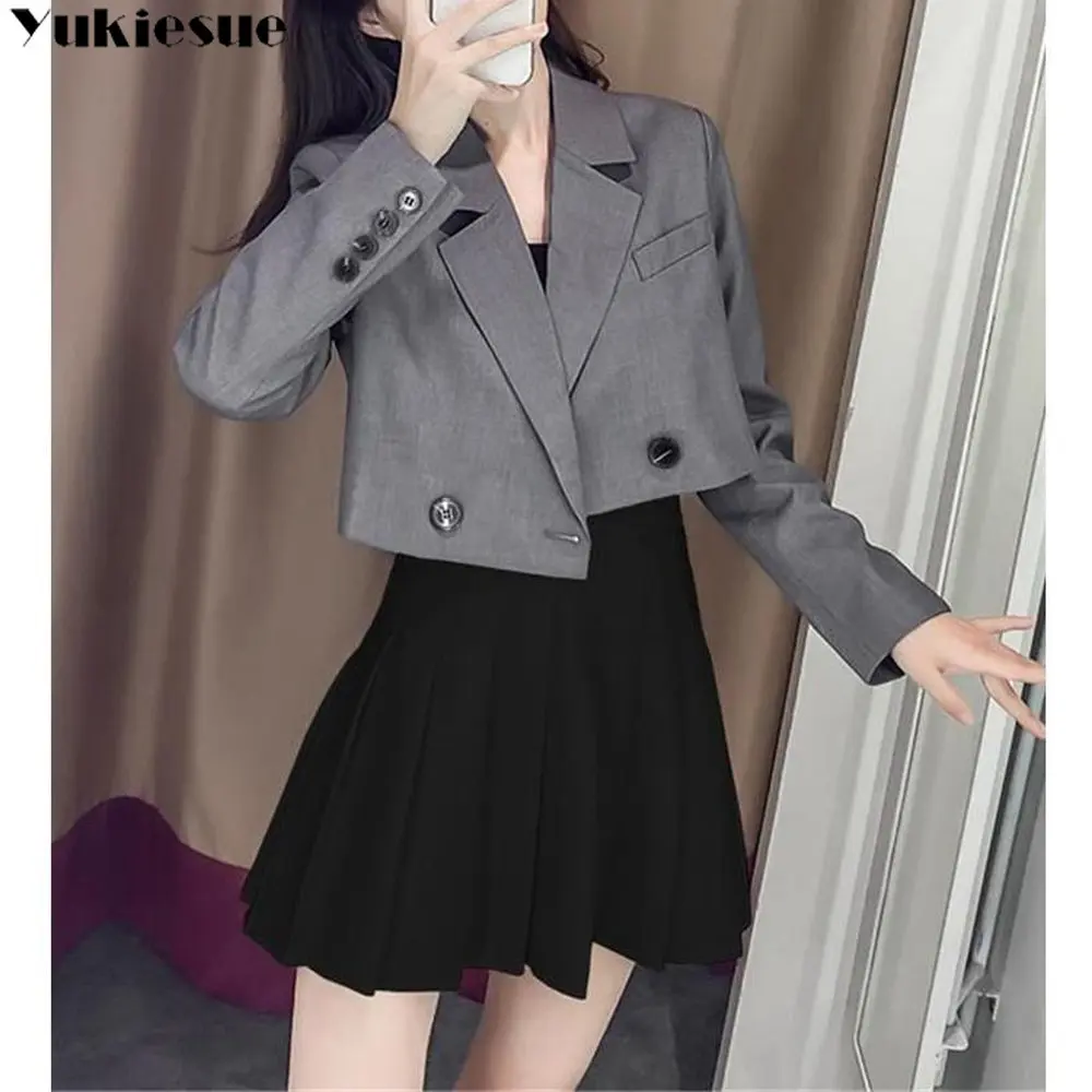 

Женский костюм из двух предметов, свободный пиджак с длинным рукавом и короткая юбка с высокой талией в Корейском стиле для отдыха, весна-лето 2023