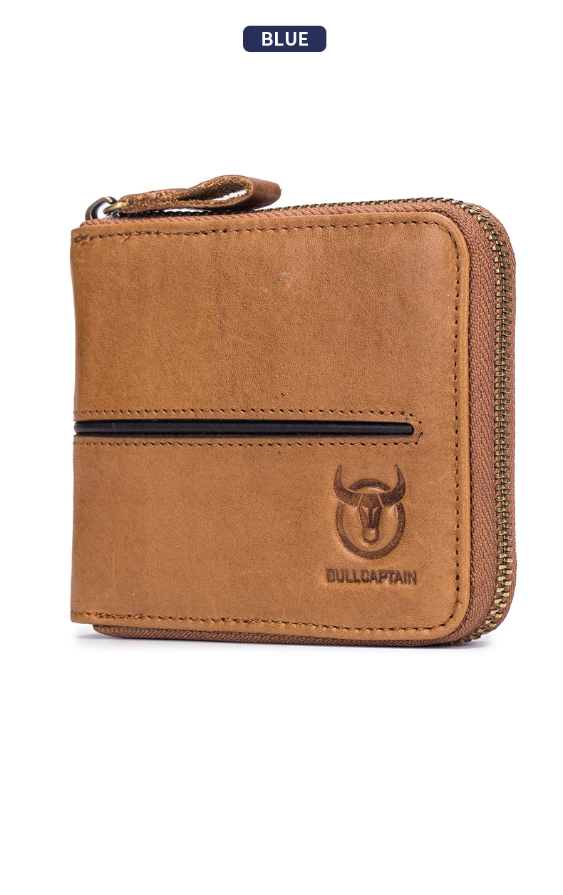 Bullcaptain Retro-RFID-Reißverschluss mit Fach, Herren-Geldbörse, RFID-Kreditkartenetui, Diebstahlsicherung, Mini-Herren-Geldbörse aus Leder – Detail 14