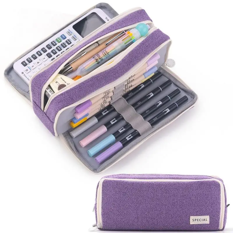 

Stationery Bag Pencil Case Large Capacity 3 Compartment Pen Organizer Pouch Multifunctional Stationery Supplies For School Teen