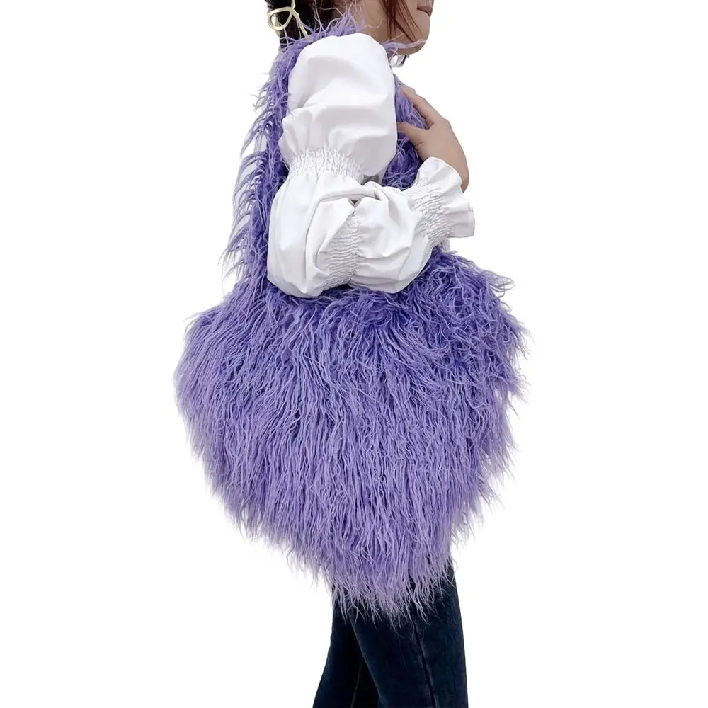 Love Shape Plush Shoulder Bag Faux Fur Korean Style Fluff Rabbit Fur Handbag Shopping Bag Message Bag Heart Crossbody Bag