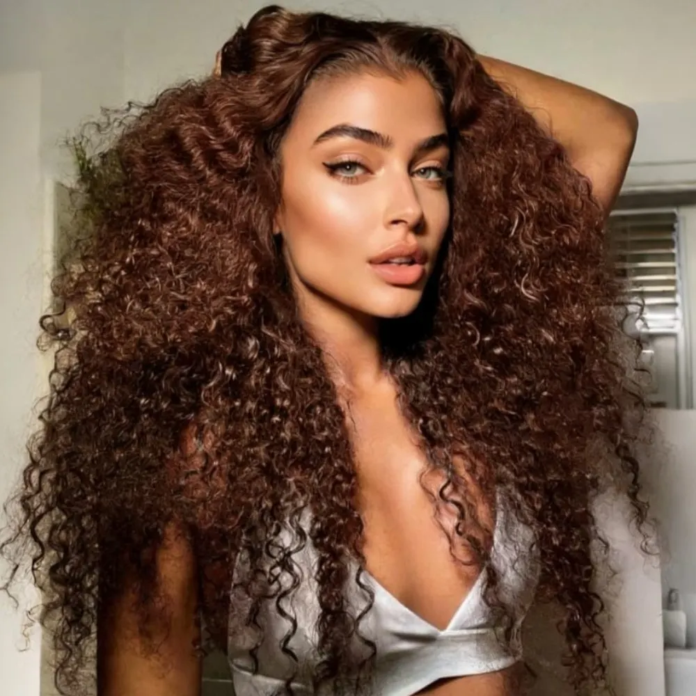 Chocolate Brown Kinky Curly Lace Front Wigs for Women 13x4 HD Lace Front Wigs Human Hair 250 Density Lace Front Wigs for Daily 3