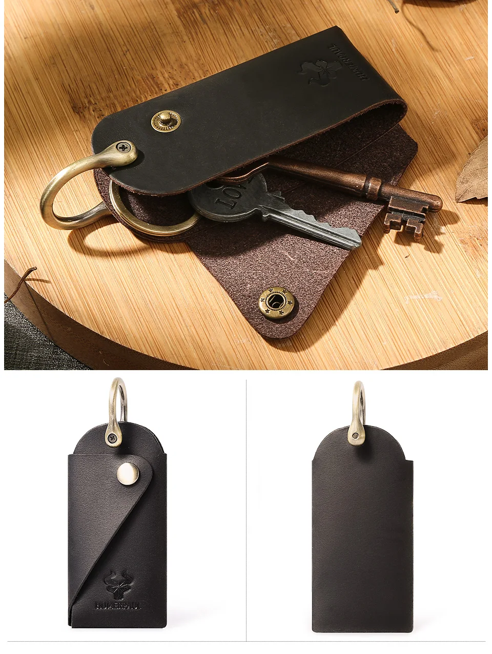 HUMERPAUL Crazy Horse Leder Schlüsselbund Männer Frauen Schlüssel Organizer Tasche Top Qualität Männliche Haushälterin Schlüssel Lagerung Tasche – Detail 4