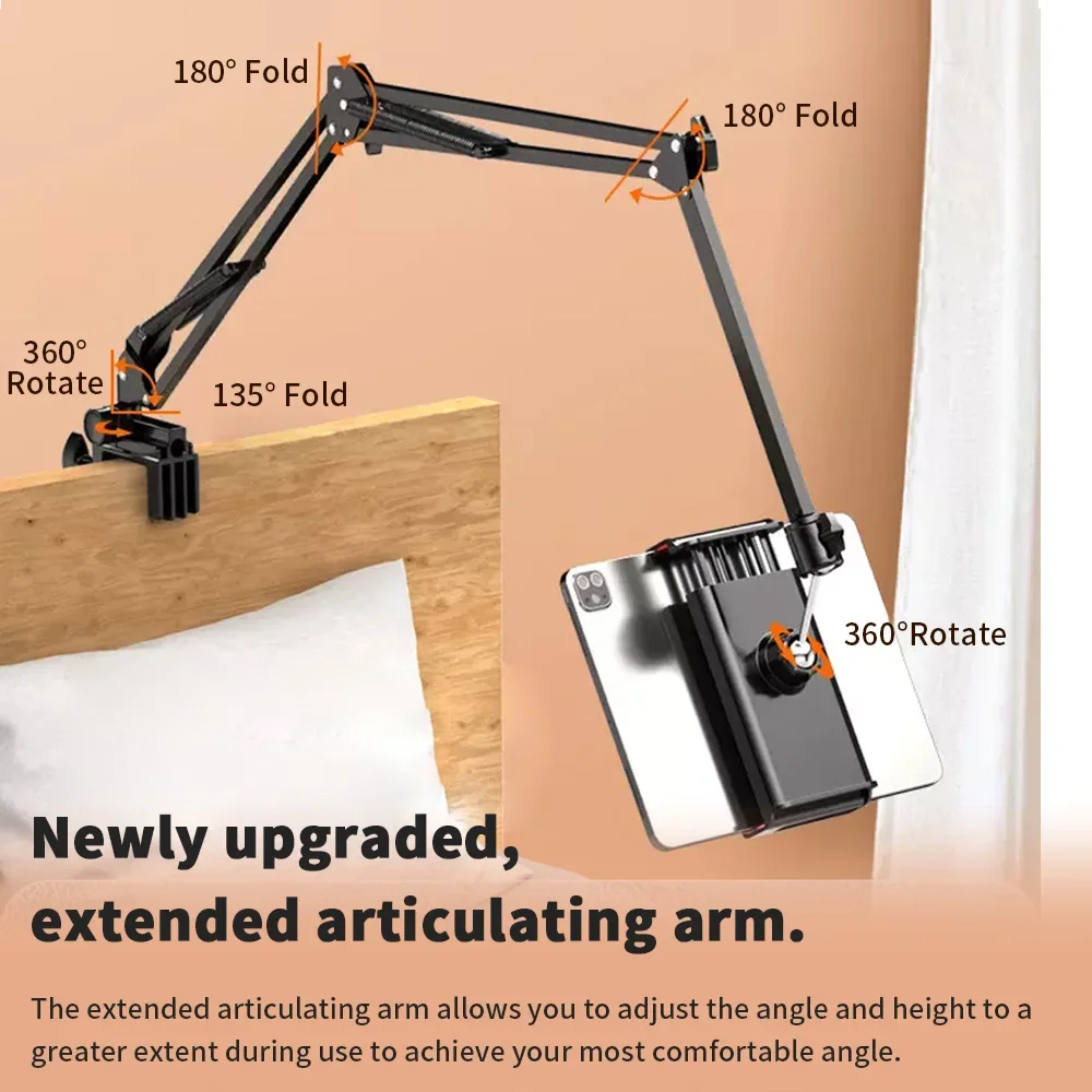 Tablet Holder for Bed 90cm Metal Arm 360&deg; Rotating Bed Tablet Mount Stand For iPad 4.5~11 Inch Phone Bracket