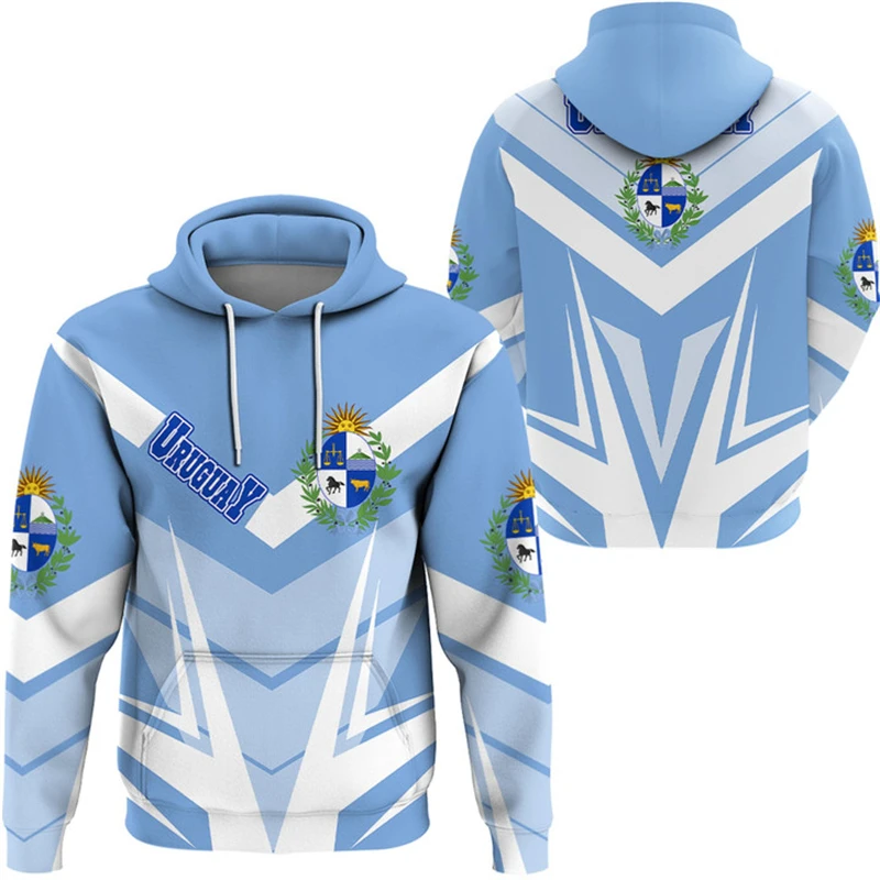 thumbnail image 1 of Ropa de primavera y otoño para hombre, sudaderas con capucha holgadas de gran tamaño con estampado 3D de la bandera uruguaya y el emblema nacional uruguayo para hombre, 1 of 5