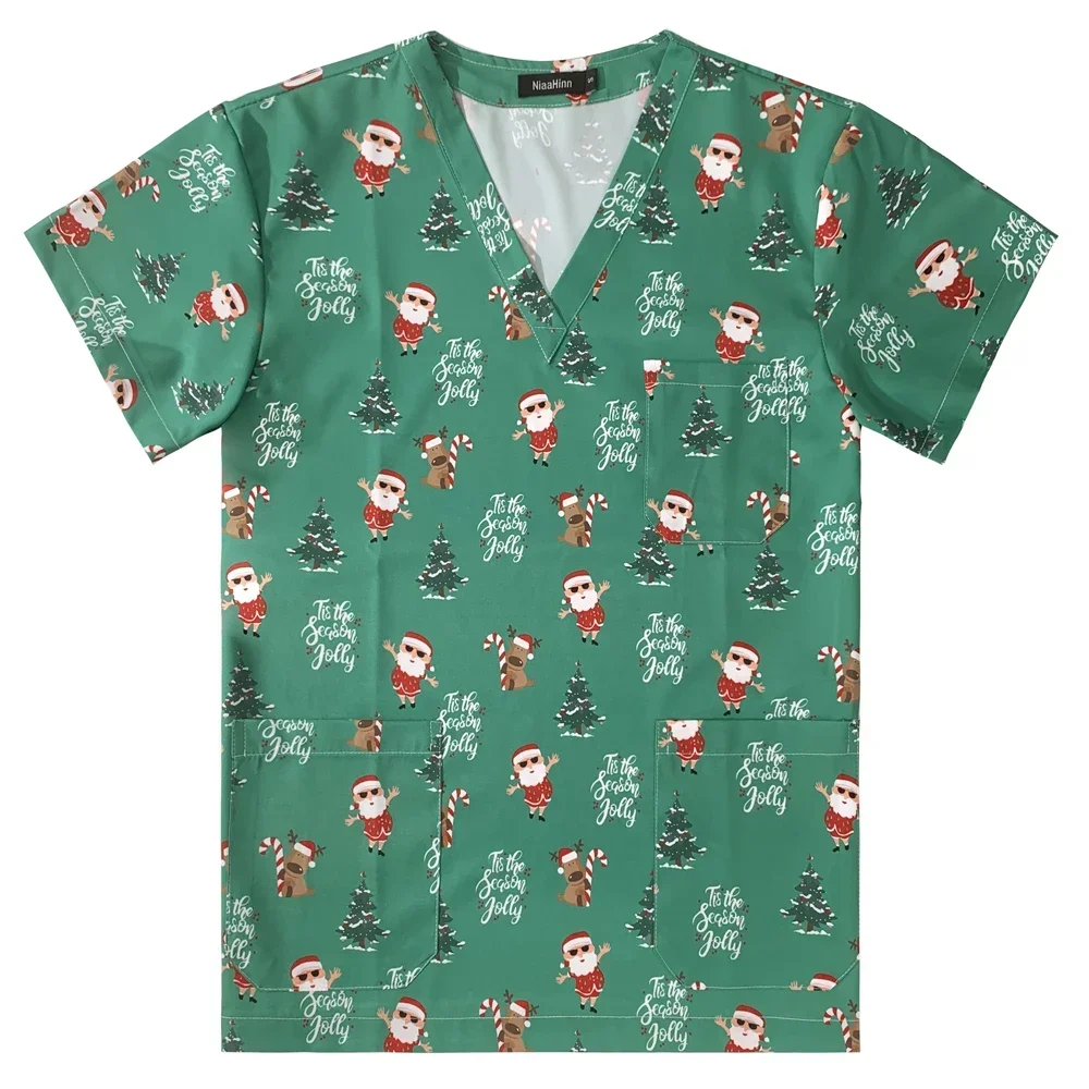 Beautician Workwear Unisex Cartoon Print Breathable Scrub Tops Lab Uniform Shirt