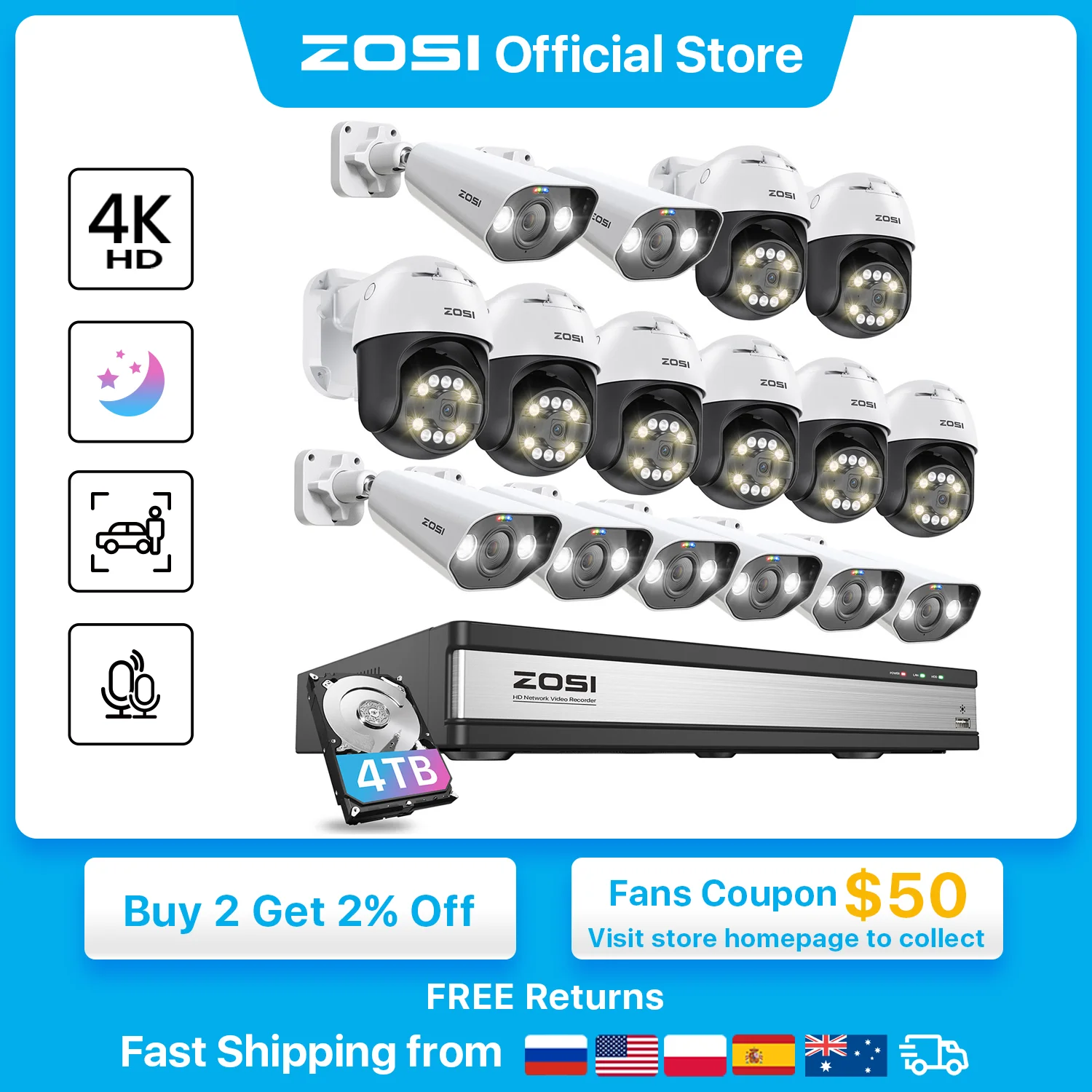 HiLook 2 MP Full HD PoE PTZ Netwerk Koepel Bewakingscamera