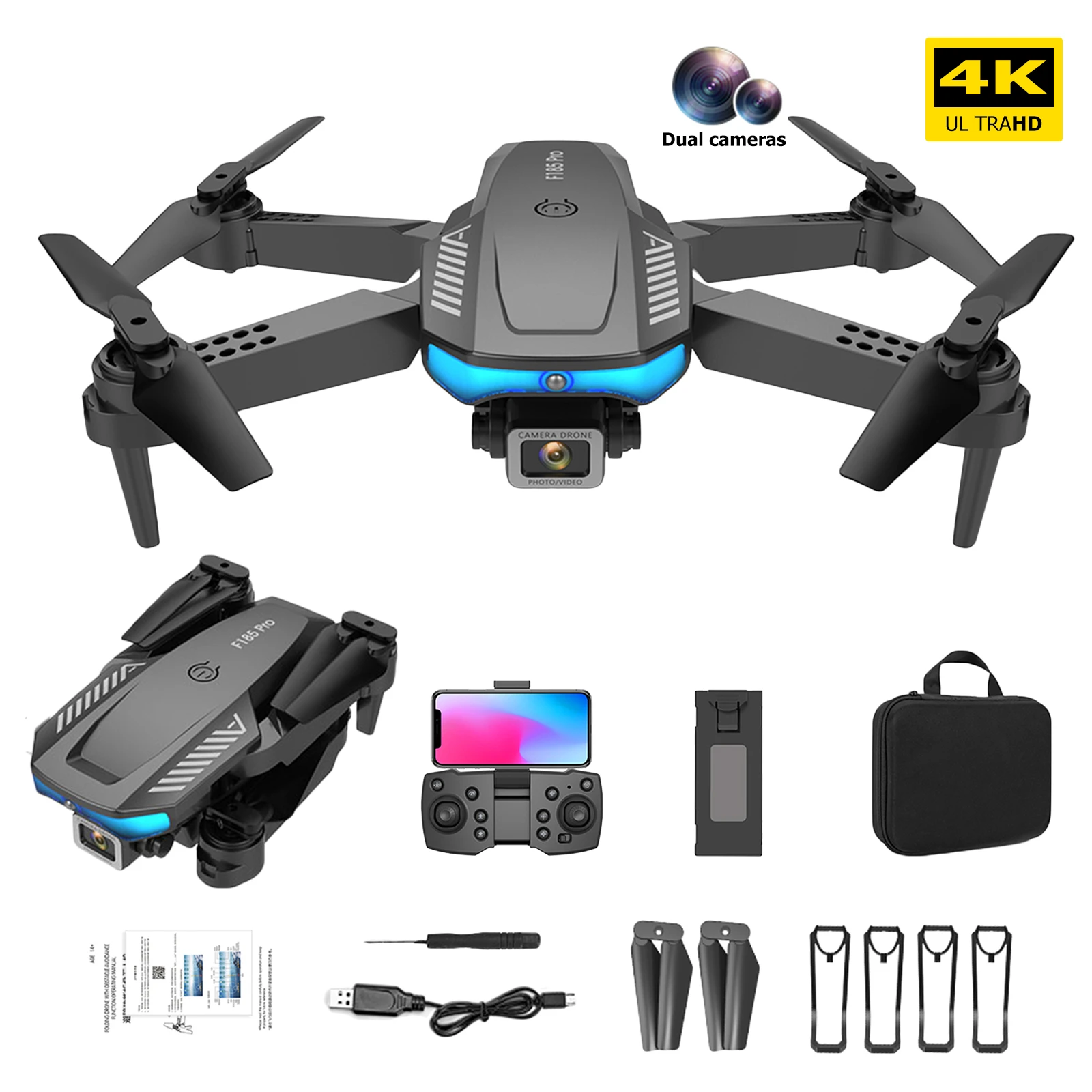 LS/RC F185 Pro WIFI FPV Drone With Wide Angle HD 4K 1080P Camera Height Hold RC Foldable Quadcopter Dron Gift Toy quadcopter drone remote control