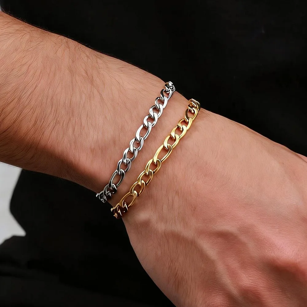 Herren Figaro-Kettenarmbänder, 5,5 mm breites Edelstahl-NK-Kettenarmband, Hip-Hop-Punk-Schmuck, Geschenk für Ihn