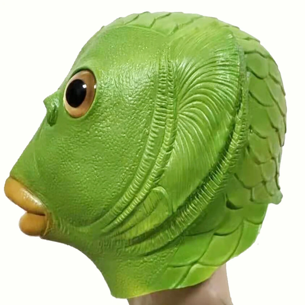 Funny Green Fish Head Mask for Adult Carnival Party Latex Halloween Cosplay Costume Mask Masquerade Cosplay Masks Scary masquerade mask halloween mask party masks fish head mask horror mask