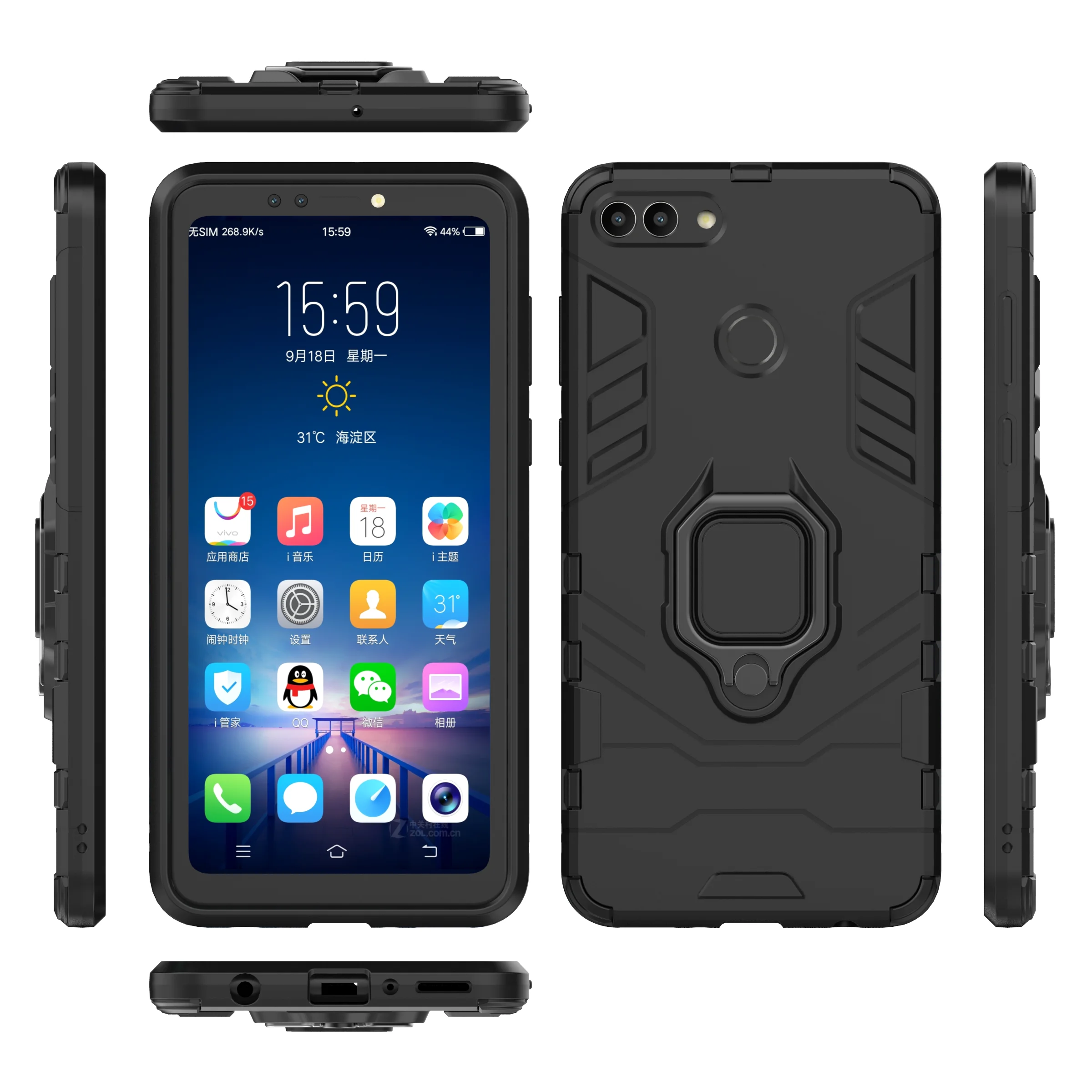 Rugged Armor Shockproof Case with Metal Ring Stand and Bumper Protection