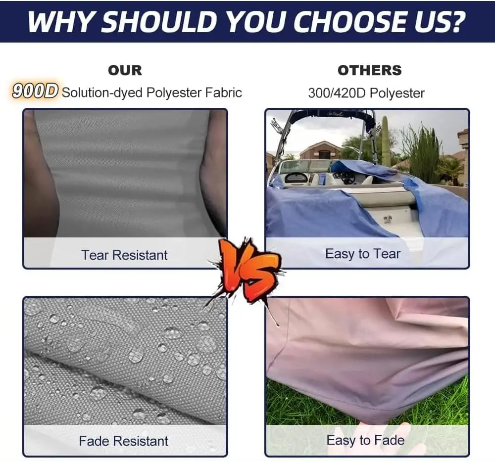 Marine Grade Fade and Tear Resistant Boat Cover，Heavy-Duty Waterproof and -Proof Boat Storage Cove