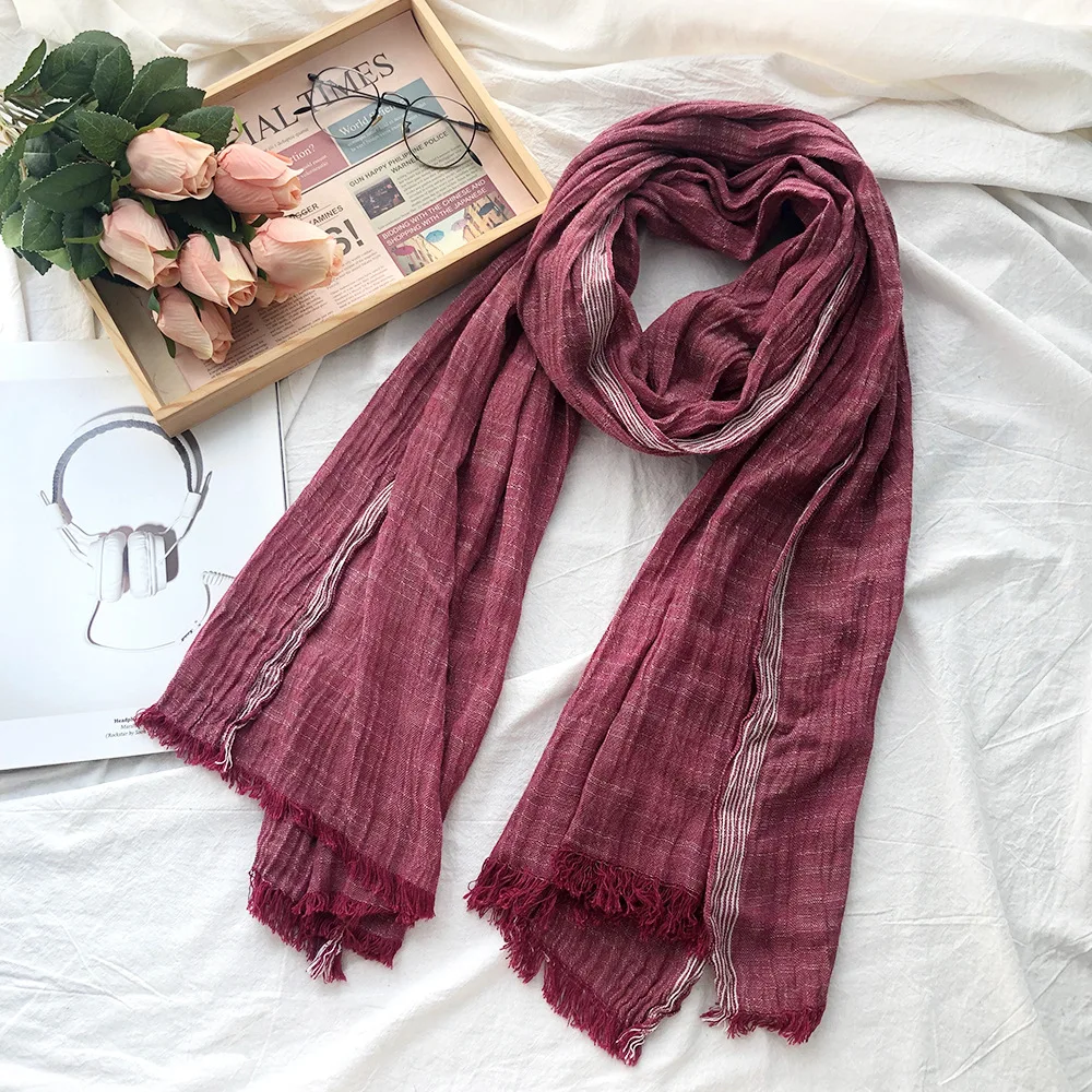 Knitted Cashmere Tactical Fleece Polar Fleece Scarf Prayer Shawl Men Autumn Winter Fashion Striped Cotton Linen Scarves Warm Pashmina Neckerchief Short Tassel