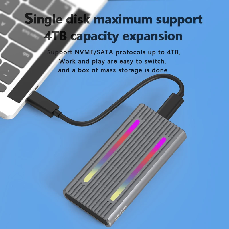 Blueendless USB C   M2 NVMe SSD Ŭ, 10Gbps PCIe SSD ڽ, M.2 NVMe NGFF SATA 5Gbps SSD ũ ̽, RGB LED Ʈ 