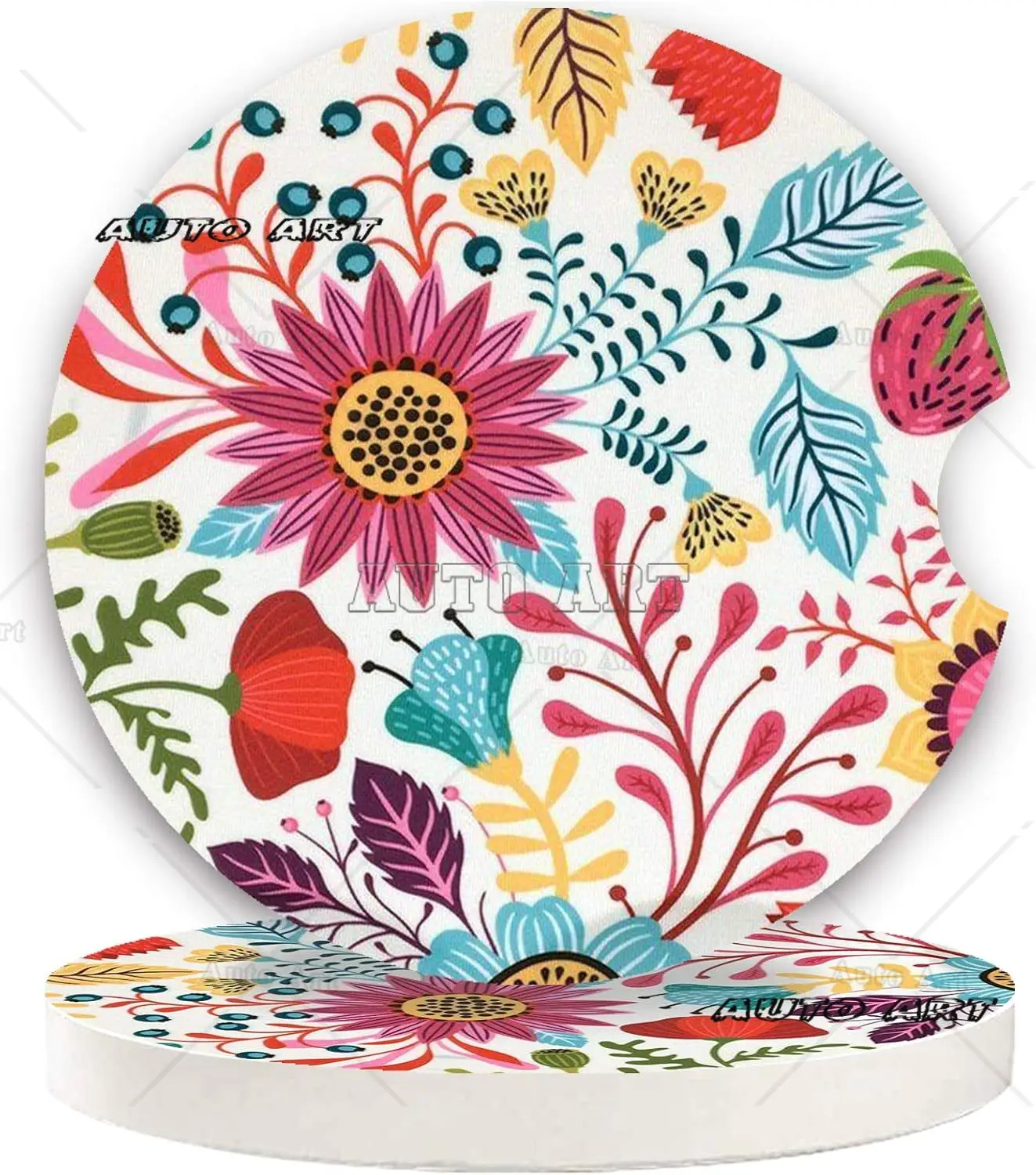Car Coasters 2 Pack Auto Coasters for Cup Holders Ceramic Car Accessories Absorb Spills to Keep Cupholders Sunflower