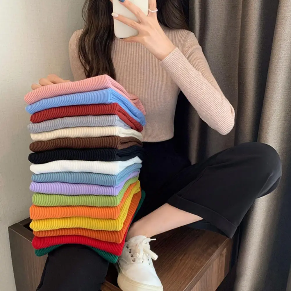 

Elegant Knitted Sweater Spring Knitwear Top Cozy Half-high Collar Knitted Sweater for Women Soft Warm Pullover with Slim Fit