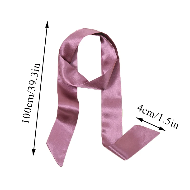 New Small Silk Scarf Narrow Thin Satin Scarves Neck Tie Handle Bag Ribbons Headband Thin Solid Color Long Scarf Multifunctional 3