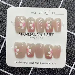 Purple Enamel Flower Gilded Detachable Cat Eye Nail Flakes - Short Style with a Touch of Elegance (Pink - M)
