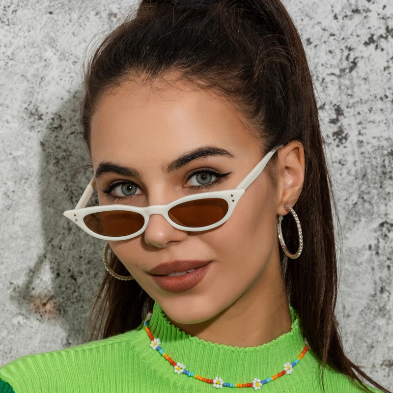 Schutzbrille Cat Eye Sonnenbrille Frauen Niet Design Schmale Dreieck Sonnenbrille Weibliche Schwarz Shades Streetwear Brillen – Detail 10