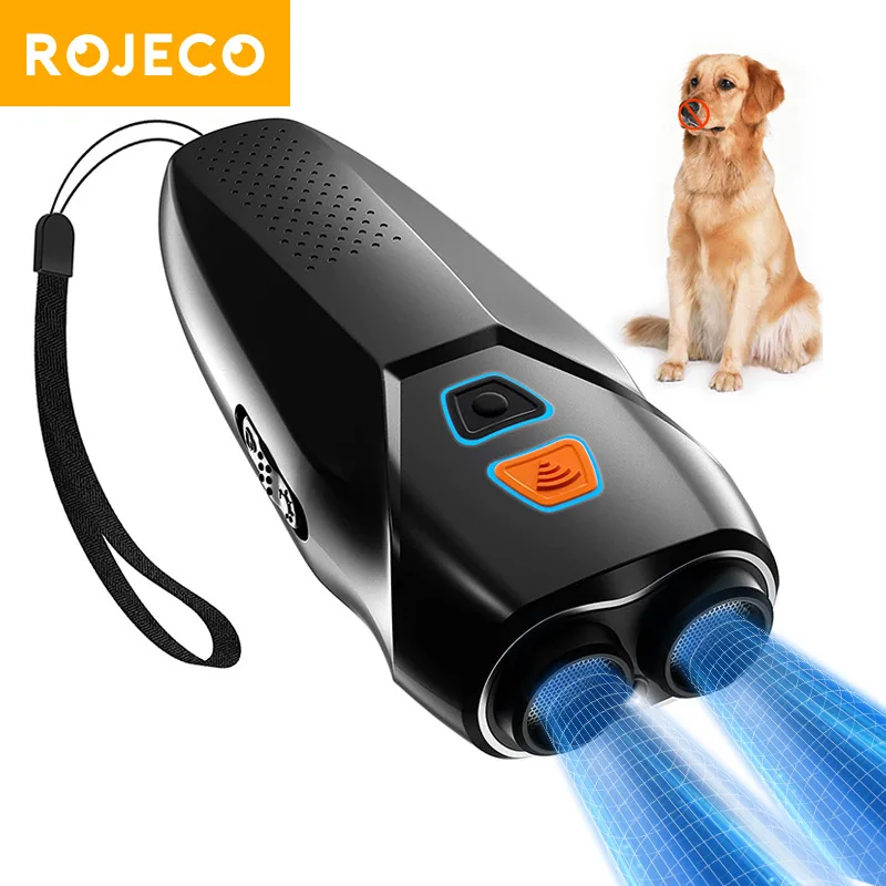 ROJECO 초음파 개 퇴치기, LED 개 훈련, 짖음 방지 장치, 충전식 애완견 억제, 짖음 방지 제어 퇴치기