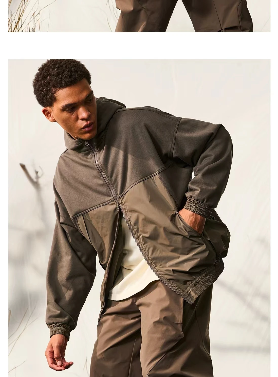 Halcyon 23aw Mountain outdoor cotton hoodie splice material colour cargo pockets d ring gorpcore