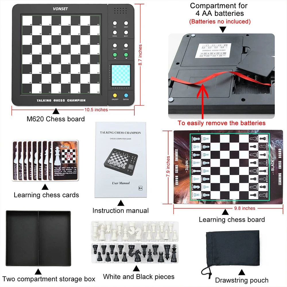 Jogo eletrônico inteligente do xadrez, parte magnética, placa sensorial,  painel LCD, principiante que aprendem o AI